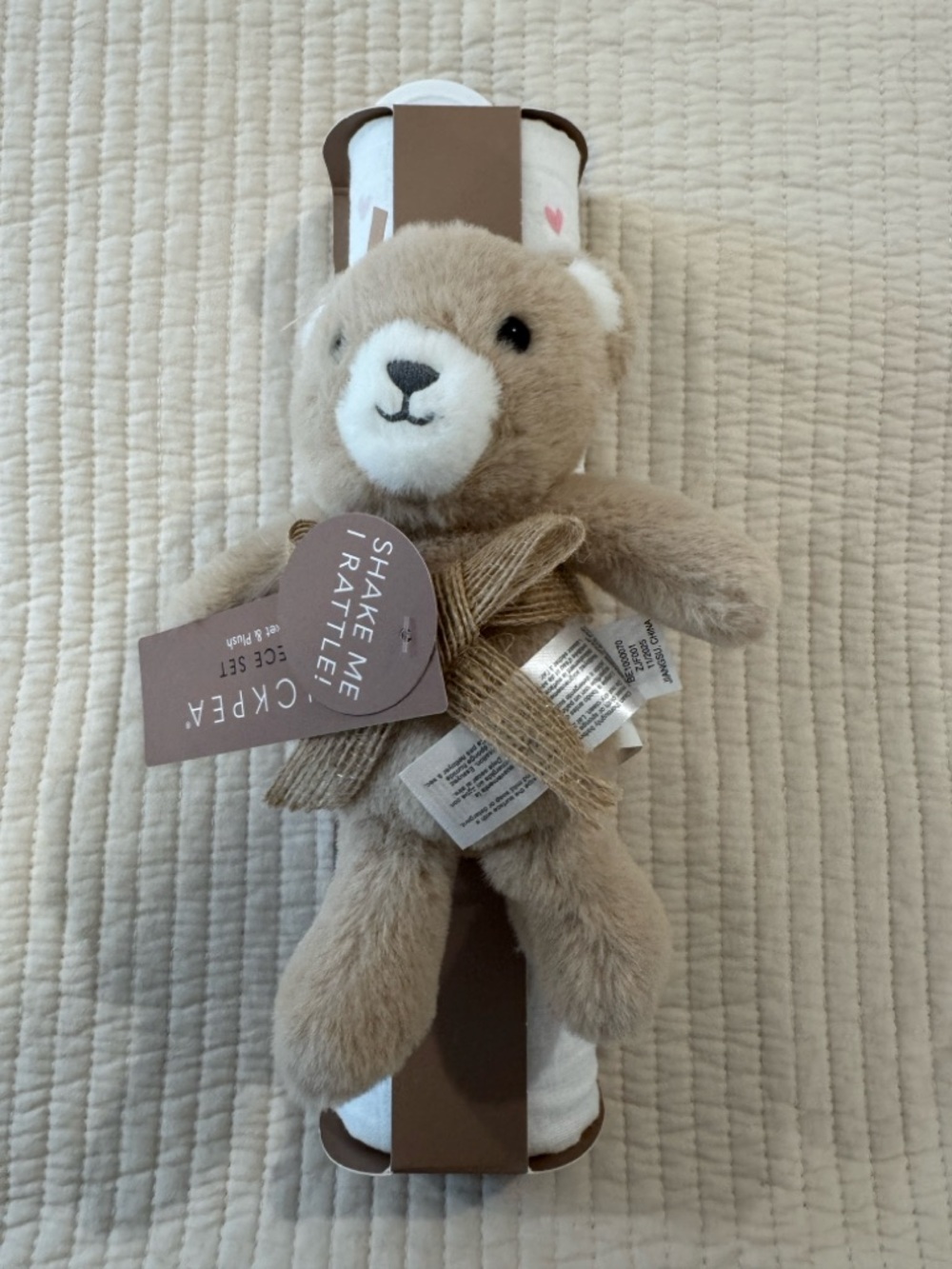 Baby Blanket & Stuffed Animal Toy Lovey Heart Bear Muslin | ChickPea 36”x40” NWT
